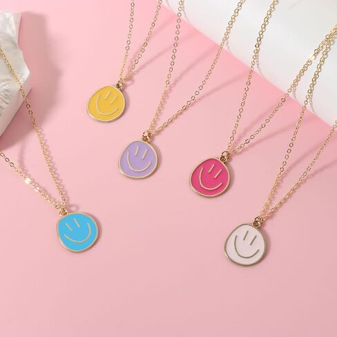 Colorful Smile Pendant Necklace, Christmas Smile Gifts,14K Gold Plated Chain Necklace Preppy Jewelry Trendy Necklace for Women in Saudi Arabia