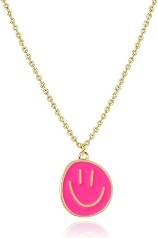 Colorful Smile Pendant Necklace, Christmas Smile Gifts,14K Gold Plated Chain Necklace Preppy Jewelry Trendy Necklace for Women in Saudi Arabia