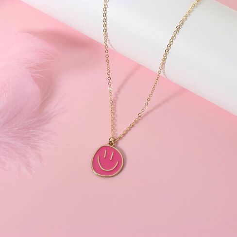 Colorful Smile Pendant Necklace, Christmas Smile Gifts,14K Gold Plated Chain Necklace Preppy Jewelry Trendy Necklace for Women in Saudi Arabia
