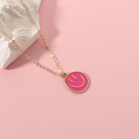 Colorful Smile Pendant Necklace, Christmas Smile Gifts,14K Gold Plated Chain Necklace Preppy Jewelry Trendy Necklace for Women in Saudi Arabia