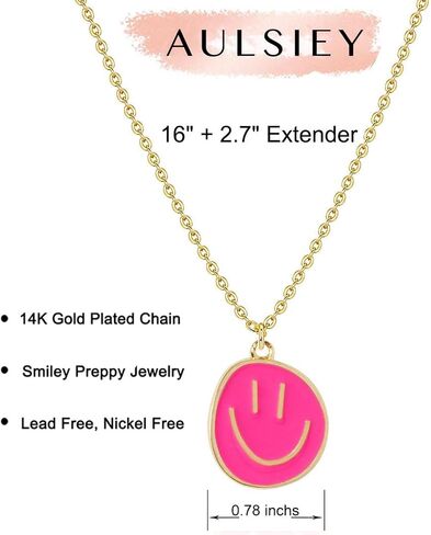 Colorful Smile Pendant Necklace, Christmas Smile Gifts,14K Gold Plated Chain Necklace Preppy Jewelry Trendy Necklace for Women in Saudi Arabia