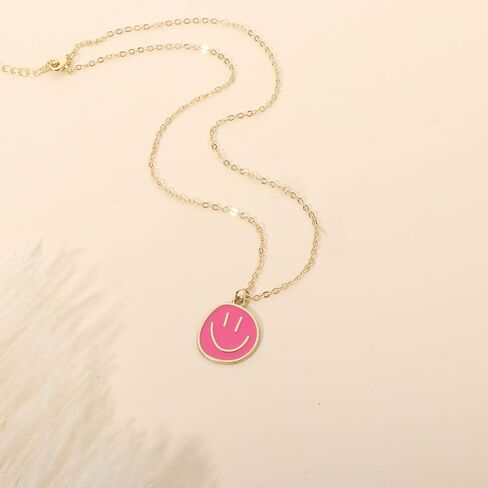 Colorful Smile Pendant Necklace, Christmas Smile Gifts,14K Gold Plated Chain Necklace Preppy Jewelry Trendy Necklace for Women in Saudi Arabia