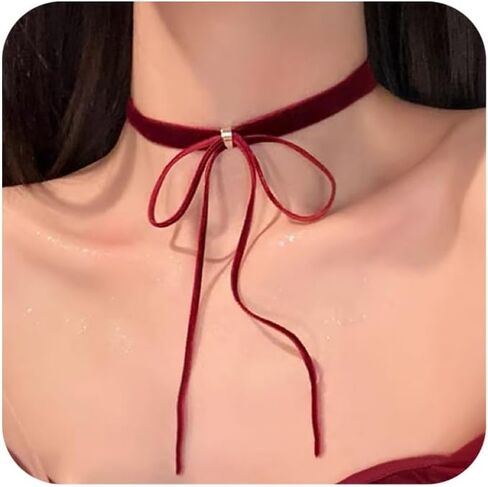 eartif Red Choker Black Bow Velvet Choker Necklace for Women Vintage Gothic Red Ribbon Chocker Collar Necklace Christmas Jewelry Halloween Vampire Accessories in Kuwait