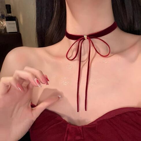 eartif Red Choker Black Bow Velvet Choker Necklace for Women Vintage Gothic Red Ribbon Chocker Collar Necklace Christmas Jewelry Halloween Vampire Accessories in Kuwait