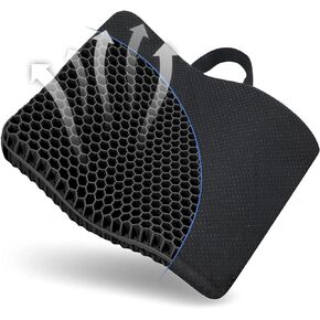 Gel Seat Cushion, for Long Sitting -Double Thick Gel Seat Cushion Breathable Honeycomb Chair Cushion with Non-Slip Cover for Office Chair Car, Wheelchair, Long Trips,Relief Sciatica Pain