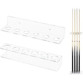 KVMORZE Acrylic Pool Stick Racks, Pool Cue Holder Wall Mount, Pool Cue Wall Rack Holds 6 Cues, Billiards Accessories Holder and Pool Stick Storage Shelf Set (16 Holes Ball Rack Holder)