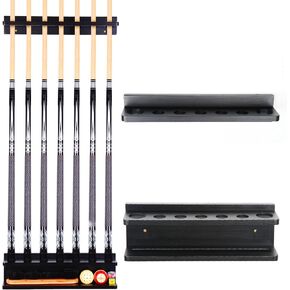 Pool Stick Holder Wall Mount for 7 Cues, Pool Cue Holder & Golf Club Rack 2-in-1, Wooden Billiards Pool Cue Rack, Billiards Accessories for Home,Club,Game Room, Beautiful Christmas Gifts,Black