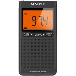 AM/FM Weather Alert Radio Portable Transistor NOAA Radio with Best Reception Operated by 2 AAA Batteries Big Digital Screen Stereo Earphone Jack Time Setting Pocket Radio (Black)