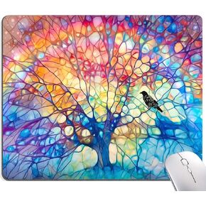 Mouse Pad with Abstract Art Design, Square Waterproof Non-Slip Rubber Base Mouse Mat for Office Laptop, Modern Boho Leaves