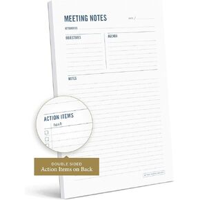 Two Tumbleweeds Meeting Notes Notepad - 6x9 - Double Sided Planning Pad - Objectives, Notes, Action Items & Follow-Ups - Undated Meeting Agenda - 50 Double-Sided Sheets