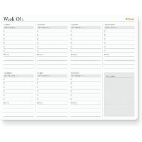 Notsu Weekly Planner Notepad | Sunday Start Weekly Calendar Pad Tear Off, 50 Undated Pages