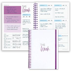 Weekly Planner Spiral Bound Notebook A5 - Undated Planner - To Do List Notebook - Habit Tracker - 52 Weeks - Daily Planner Undated for Home Work Office Business - Goal Planner - Cute Planner (Pink)