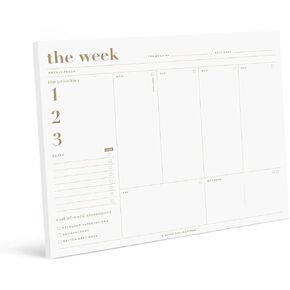 Bliss Collections Weekly Planner, Metallic Gold, Undated Tear-Off Sheets Notepad Includes Calendar, Organizer, Scheduler for Goals, Tasks, Ideas, Notes and To Do Lists, 8.5"x11" (50 Sheets)