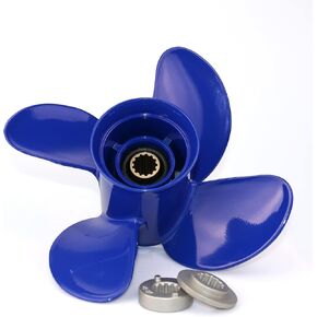 CAPTAIN Outboard Propeller Replace for Mercury 25-60 HP, 4-Blade 10.3" x 13" Pitch Aluminium Boat Propellers, OEM No.48-8M8026630, 13 Tooth Splines, RH (Ocean Blue)