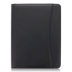 Leather Business Portfolio with Zipper - Black Portfolio Binder Organizer - Padfolio for Men & Women with 10.5 Inch Tablet Pocket by Lautus Designs