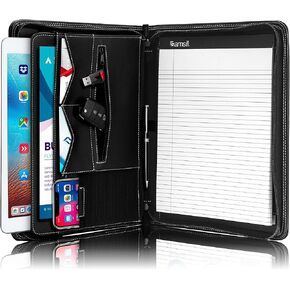Samsill Zippered Portfolio Organizer, Vegan Leather Business Portfolio Notebook, Work Organizer. Notepad, Tablet iPad (Upto 10.1") Phone & Business Cards Holder, Professional Padfolio for Women & Men