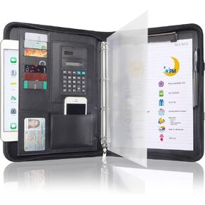 Portfolio Binders for Men and Women - Leather Padfolio Business Planner Notebook Organizer with Zipper and Calculator- Holder for Tablet, Documents, Cards, Notebook, Notepad