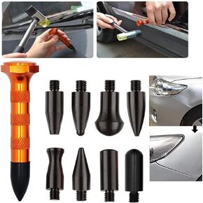 CXGS Dent Puller Paintless Dent Repair Tool Metal Tap Down Tool Kits DIY Tap Down Pen with 9 Head Tips Dent Removal Tools Knockdown Tool Auto Dent Puller Tool Fix Car Body Dent Tools