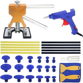 Tosucs Dent Repair Tool Paintless Car Dent Puller Kit with 18 Taps and Glue Gun Adjustable Dent Repair Removal Lifter Pull Tool for Automobiles, Refrigerator, Motorcycle, Metal Dent Repair(34pcs)