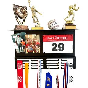 Medal Hanger Display and Trophy Shelf for Wall | Magnetic Photo and Memorabilia Medals Display Area | Kids Medal Holder for 48+ | Display Shelf Awards | Trophy and Medal Display Shelf