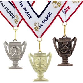 All Quality 1st 2nd 3rd Place Cup Star Award Medals - 3 Piece Set (Gold, Silver, Bronze) Includes Ribbon