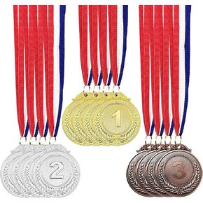 12 Pieces Metal Winner Gold Silver Bronze Award Medals With Neck Ribbon, Olympic Style, 2 Inches