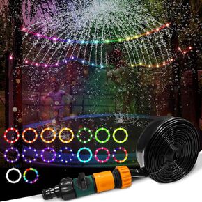 2Pcs Outdoor Trampoline Set, 12Ft LED Trampoline Light and Trampoline Sprinkler, Outdoor Trampoline Backyard Water Park, 16Color Change,Waterproof, Bright to Play at Night Outdoors, Good Gift for Kids