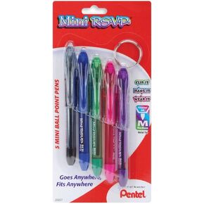 Pentel Mini R.S.V.P. Ballpoint Pen, Medium line, Assorted Ink Colors, 5 Pack (BK91MNBP5M)