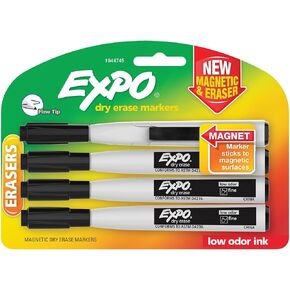 EXPO Magnetic Dry Erase Markers with Eraser, Fine Tip, Assorted, 8 Count