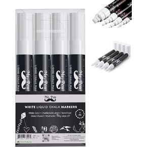 Mr. Pen- White Chalk Markers, 4 Pack, Dual Tip, 8 Assorted Colors, For Non-Porous Surfaces, Reversible Chisel and Bullet Tip