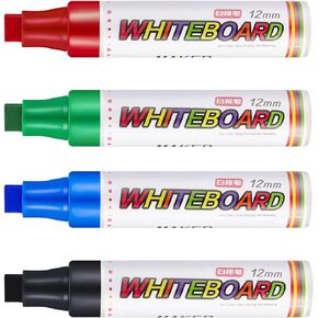 4 Packs Extra Thick Dry Erase Markers Fine Point White Board Markers Dry Erase 12 mm Big Nib Dry Erasable Pens for Glass, Window, Black Board, Mirror, Assorted Colors