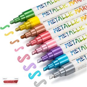 Metallic Chalk Markers Erasable for Chalkboard, Liquid Chalk Marker 8 Colors with 6mm Reversible Bullet & Chisel Tip, Dust Free Chalk Pens for Window, Blackboard, Whiteboard, Calendar, Mirror, Glass