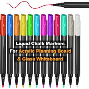 Liquid Chalk Markers for Acrylic Fridge Calendar Dry Erase Markers, Wet Erase Pens Set of 12Colors apply to Glass, Labels, Whiteboards Dry Erase Acrylic and Glass Boards
