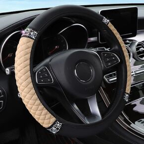 YSFKJ Soft Leather Car Steering Wheel Cover, Universal 15 Inch Colorful Rhinestones Anti-Slip Elastic Steering Wheel Covers for Most Cars, Sparkly Crystal Diamond for Women Girls (Pink)