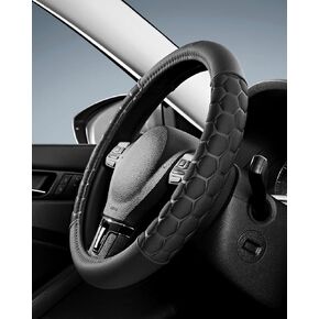 Skechers Steering Wheel Cover,Leather Car Steering Wheel Covers,14.5-15inch Anti-Slip Safety Comfortable Hexcomb Desgin Universal Fits for 95% Truck,SUV,Cars （Black