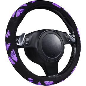 Car Pass Purple Butterfly Steering Wheel Cover, Universal Fit for Suvs, Trucks, Sedans, Cars for Cute Women Girly (Black and Purple)