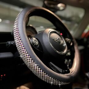 PINCTROT Bling Bling Comfy Steering Wheel Cover with Jumbo Crystal Rhinestones, Anti-Slip Diamond Leather, Universal 14.5-15 Inch (Silver)