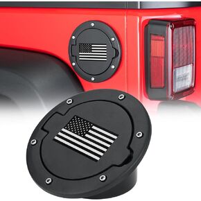Fuel Filler Door Cap Black Gas Cover Cap Compatible with Jeep Wrangler 2007-2017 JK & Unlimited 2 door and 4 door + US Flag sticker，Aluminum+ABS Accessories