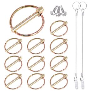 Glarks 15Pcs 7/16" x 1-3/4" Lynch Pin with Lanyard Cable Set 10Pcs Lynch Pin Lock Pin Clips and 2Pcs 304 Stainless Steel Lanyard Cable with Quick Release Ring for Farm Tractors Trailers Trucks Mowers