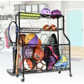 منظم المعدات الرياضية للمرآب من YESON، منظم رياضي عالي السعة للمرآب مع تخزين الكرات الرياضية ذات الحجم الأمثل ومتعدد الاستخدامات مع عجلة داخلية/خارجية in Kuwait