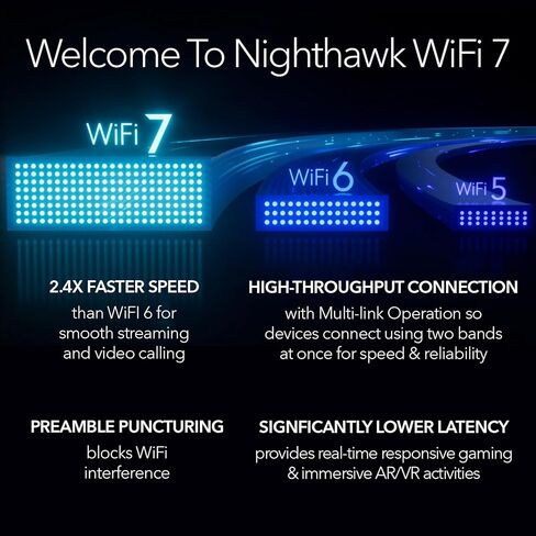 راوتر ألعاب NETGEAR Nighthawk ثلاثي الموجات WiFi 7 (RS700S) مع منفذ 10 جيجابايت - سرعة لاسلكية BE19000 (تصل إلى 19 جيجابت في الثانية) - تغطية تصل إلى 3500 قدم مربع، 200 جهاز - يشمل اشتراك Armor لمدة عام in Kuwait
