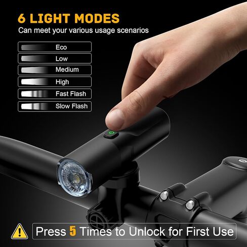 Bike Light Rechargeable, IP66 Waterproof & Dustproof Bicycle Headlight, 6 Light Modes for Day & Night, Urban, Road Cyclists, Commuters, Dirt Riding, USB Charging in Saudi Arabia