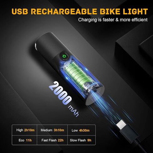 Bike Light Rechargeable, IP66 Waterproof & Dustproof Bicycle Headlight, 6 Light Modes for Day & Night, Urban, Road Cyclists, Commuters, Dirt Riding, USB Charging in Saudi Arabia