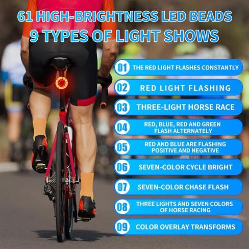 Smart Bike Tail Light for Night Ride, Safety Warning Waterproof and Durable, USB Rechargeable Night Riding 9 Light Modes,Brake Sensing Bicycle Rear Light are Suitable for All Kinds of Roads. in Saudi Arabia