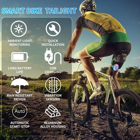 Smart Bike Tail Light for Night Ride, Safety Warning Waterproof and Durable, USB Rechargeable Night Riding 9 Light Modes,Brake Sensing Bicycle Rear Light are Suitable for All Kinds of Roads. in Saudi Arabia