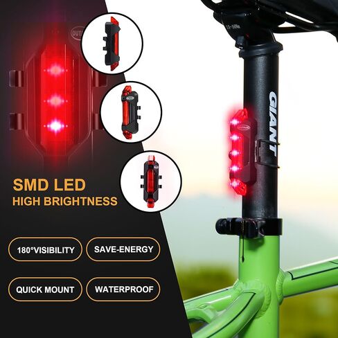 مجموعة إضاءة الدراجة الأمامية والخلفية القابلة لإعادة الشحن عبر USB، ضوء سكوتر 5 مصابيح LED 4 أوضاع للرأس الخلفي لركوب الدراجات وامض مصباح تحذير للسلامة in Kuwait