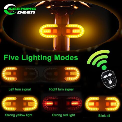 إشارات انعطاف دراجة SEEKING DEER، إشارات انعطاف الدراجة مرة أخرى مع جهاز تحكم عن بعد لاسلكي، ضوء دراجة خلفي LED قابل لإعادة الشحن، ضوء أمان للدراجة مقاوم للماء IPX44 ليلاً in Kuwait