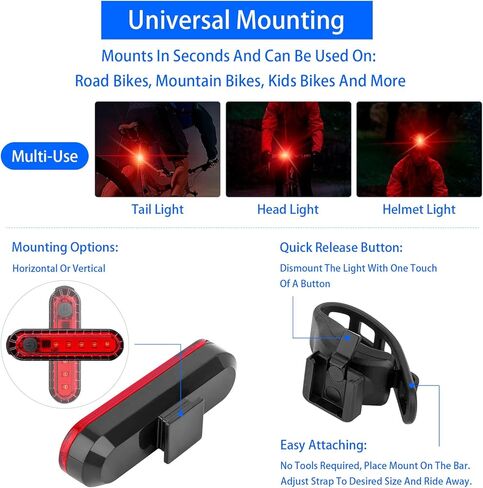 6 عبوات من مصابيح LED للدراجة القابلة لإعادة الشحن عبر USB، مصابيح خلفية للدراجة، مصابيح أمان للدراجة، إضاءة خلفية LED حمراء ساطعة للدراجة، سهلة التركيب على أي دراجة أو خوذة، 4 خيارات لوضع الإضاءة، بطارية ليثيوم 220 مللي أمبير في الساعة in Kuwait