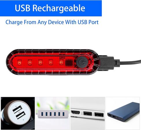6 عبوات من مصابيح LED للدراجة القابلة لإعادة الشحن عبر USB، مصابيح خلفية للدراجة، مصابيح أمان للدراجة، إضاءة خلفية LED حمراء ساطعة للدراجة، سهلة التركيب على أي دراجة أو خوذة، 4 خيارات لوضع الإضاءة، بطارية ليثيوم 220 مللي أمبير في الساعة in Kuwait