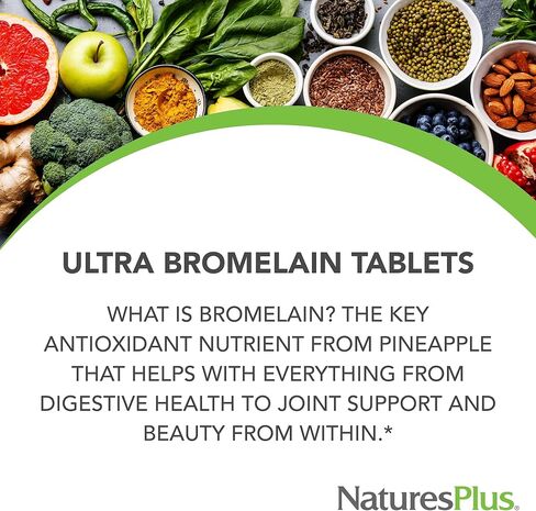 NaturesPlus Ultra Bromelain - 60 قرصًا - 1500 مجم من بروميلين الأناناس - يدعم صحة الجهاز الهضمي ودعم المفاصل والمزيد - 60 وجبة in Kuwait